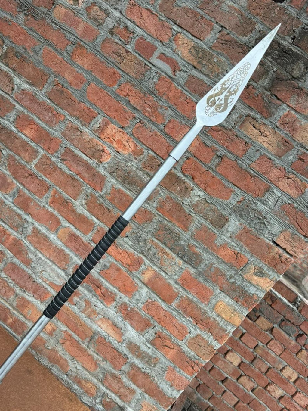 Handmade Viking Spear – 80” Overall Length | High Carbon Steel Head | Leather-Wrapped Handle | Decorative Collectible