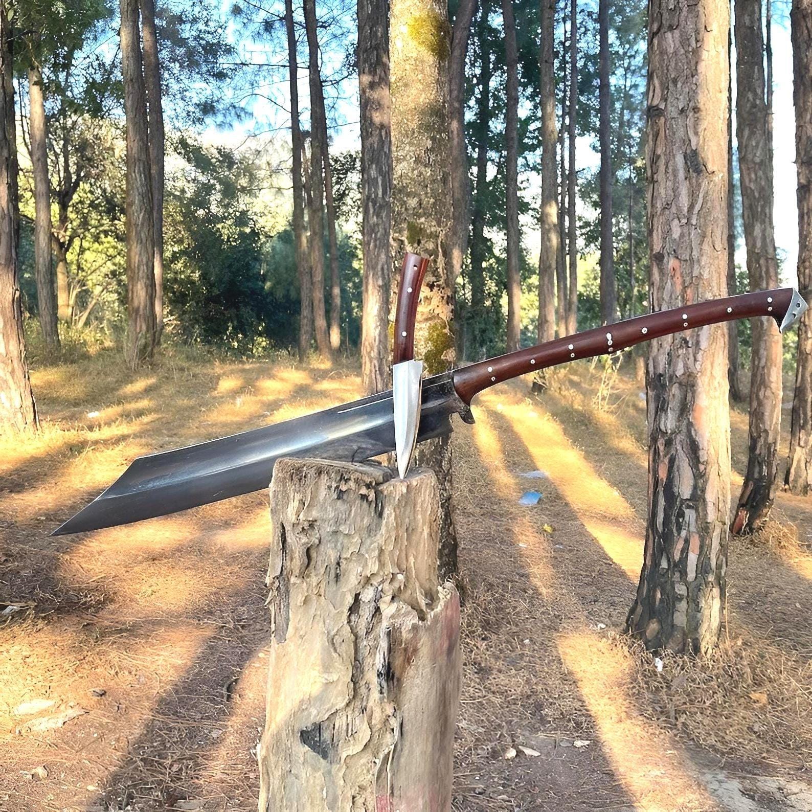 Handmade High Carbon Steel Spear – 35 inches Rosewood Handle, Collector Display (Leather Cover)