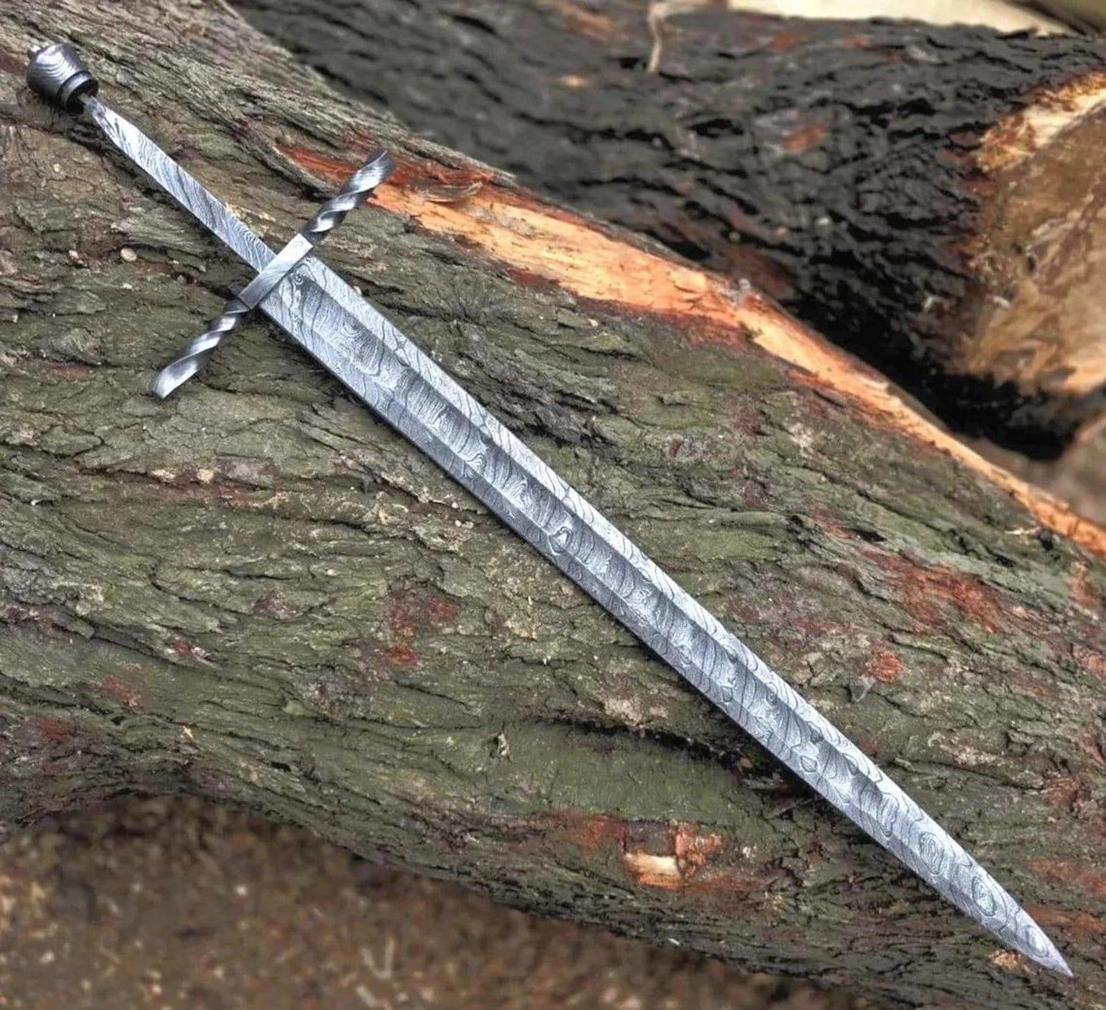 Handmade Damascus Steel Blank Blade – 34 Total Length for Sword Making Craft Supply
