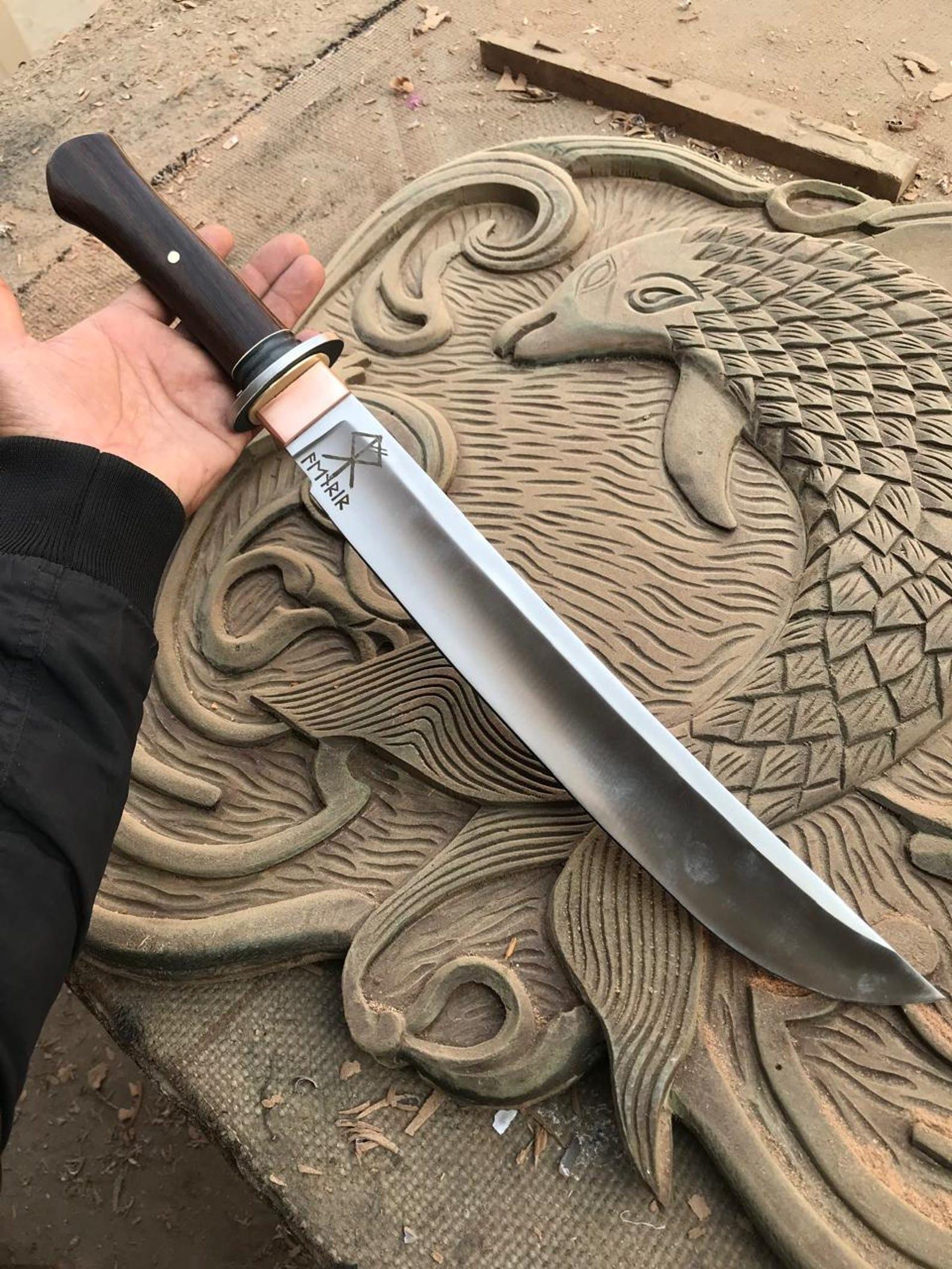 Handmade High Carbon Steel Small Sword – 22" Wooden Handle, Outdoor Craft Piece