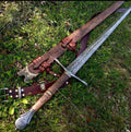 Handmade Damascus Steel Replica Sword – 38” Overall Length | Rosewood Handle | Leather Sheath Included