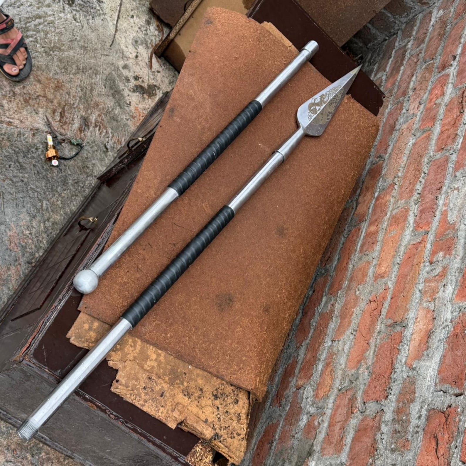 Handmade Viking Spear – 80” Overall Length | High Carbon Steel Head | Leather-Wrapped Handle | Decorative Collectible