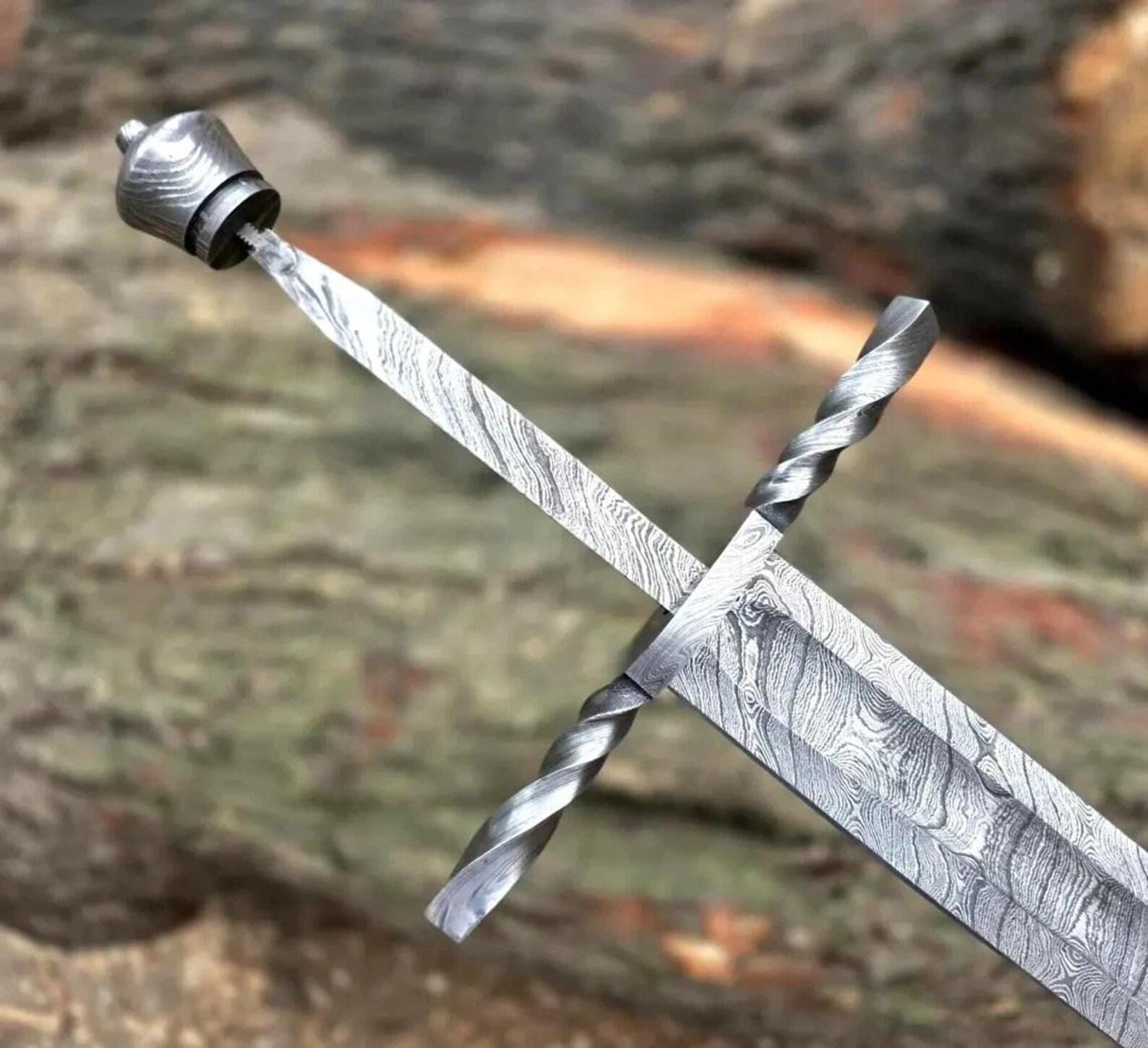 Handmade Damascus Steel Blank Blade – 34 Total Length for Sword Making Craft Supply