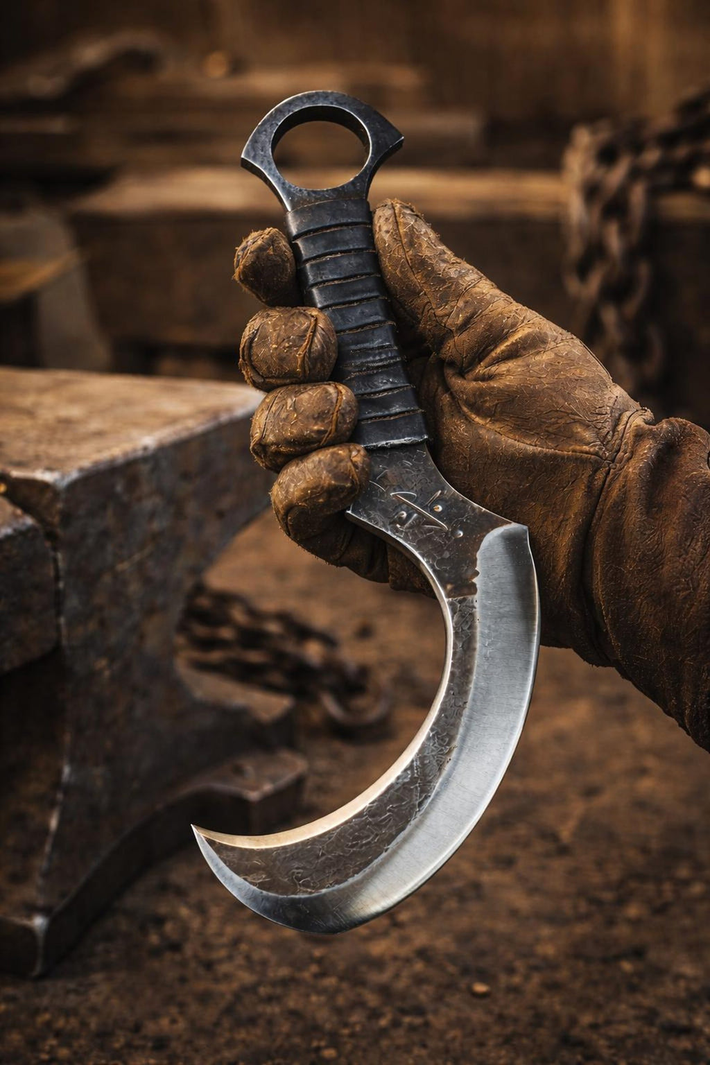 Handmade Carbon Steel Karambit Knife – 14” Forged Blade with Leather Sheath – Viking Curved Knife