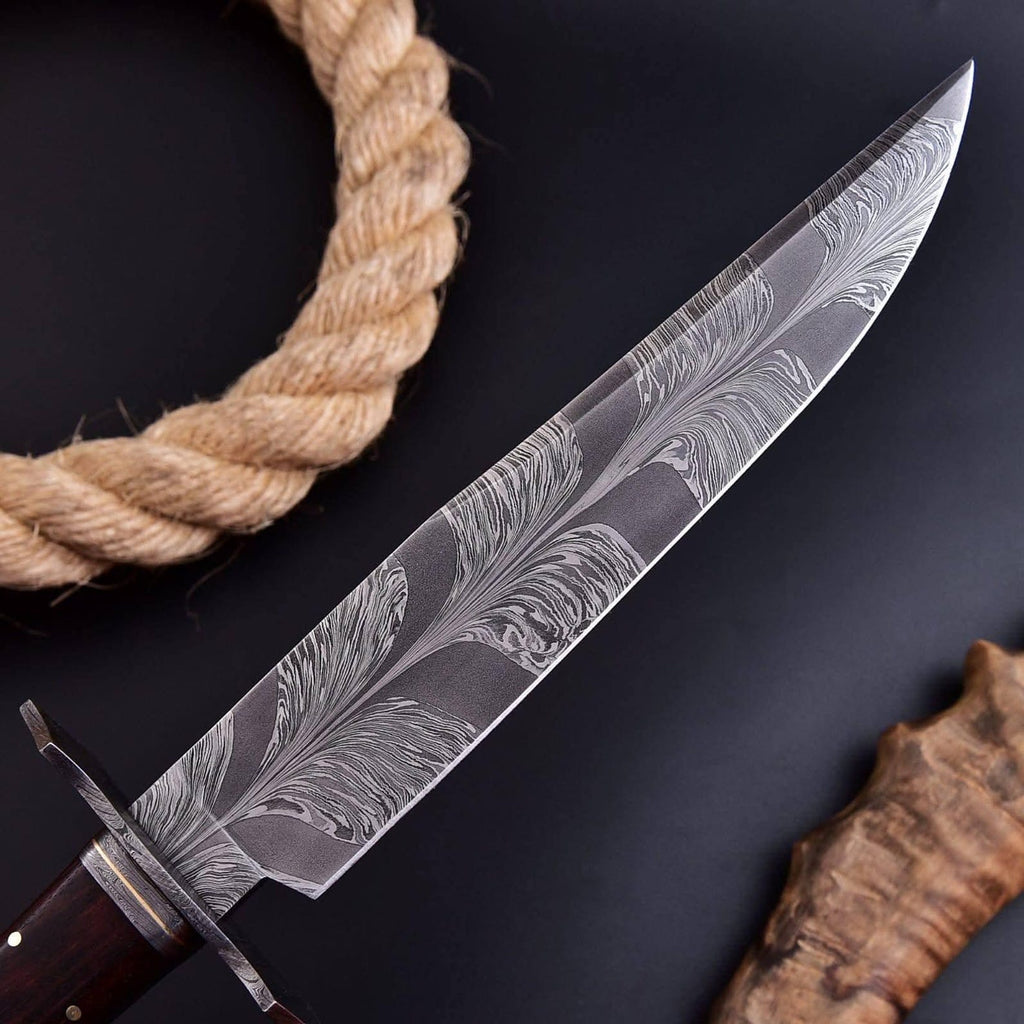 Handmade Damascus Steel Hunting Knife – Custom Fixed Blade with Rosewood Handle – Unique Gift for Outdoorsmen & Collectors