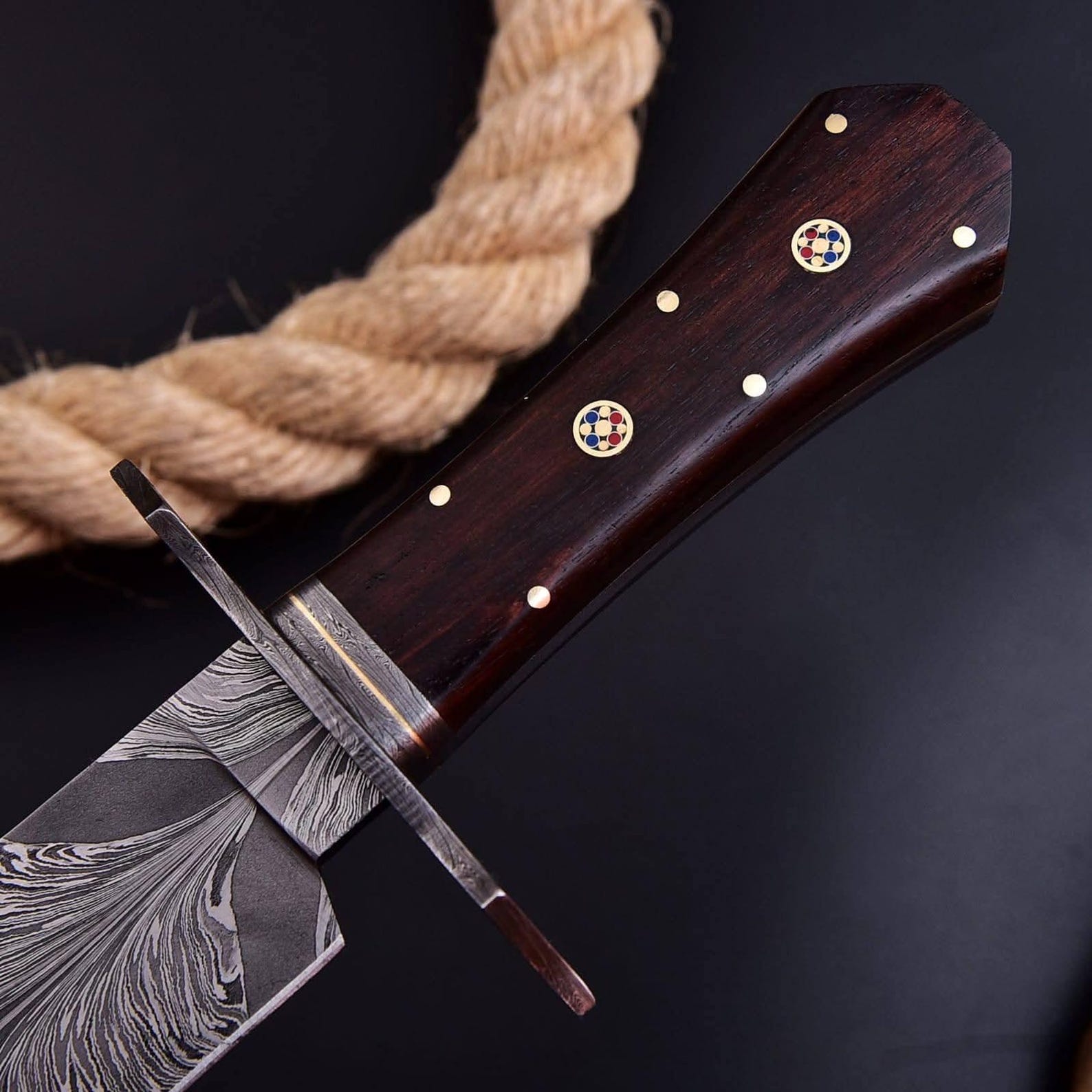 Handmade Damascus Steel Hunting Knife – Custom Fixed Blade with Rosewood Handle – Unique Gift for Outdoorsmen & Collectors