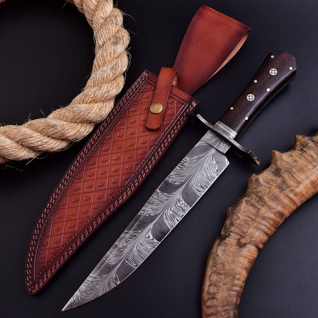 Handmade Damascus Steel Hunting Knife – Custom Fixed Blade with Rosewood Handle – Unique Gift for Outdoorsmen & Collectors